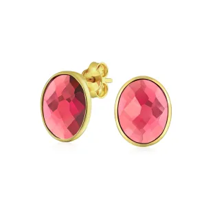 Traditional 2.3CT Pave CZ Stud Earrings with Ruby, Sapphire, Moonstone, or Quartz