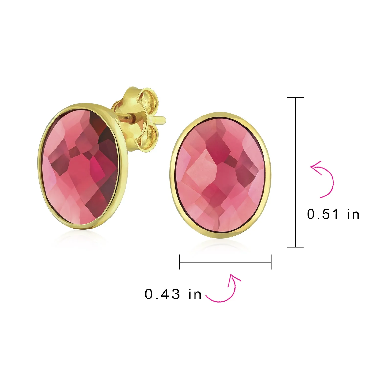 Traditional 2.3CT Pave CZ Stud Earrings with Ruby, Sapphire, Moonstone, or Quartz