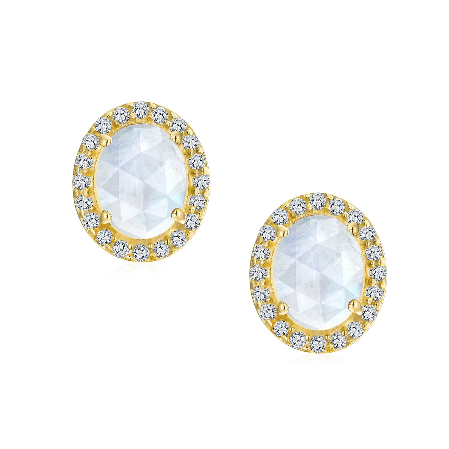 Traditional 2.3CT Pave CZ Stud Earrings with Ruby, Sapphire, Moonstone, or Quartz