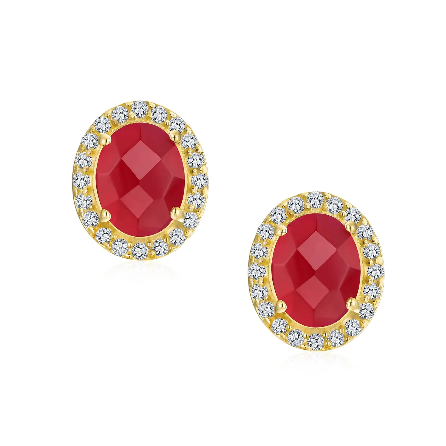 Traditional 2.3CT Pave CZ Stud Earrings with Ruby, Sapphire, Moonstone, or Quartz