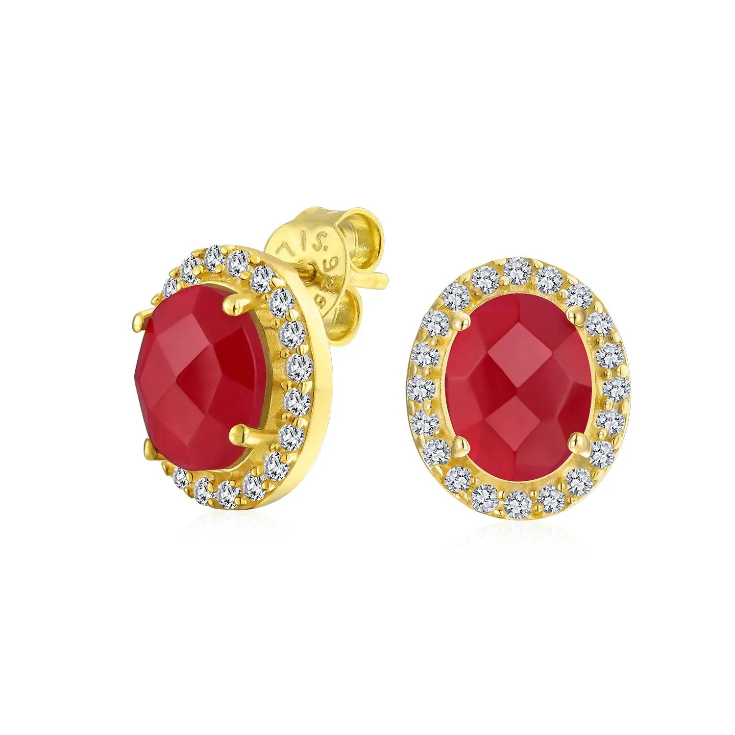 Traditional 2.3CT Pave CZ Stud Earrings with Ruby, Sapphire, Moonstone, or Quartz