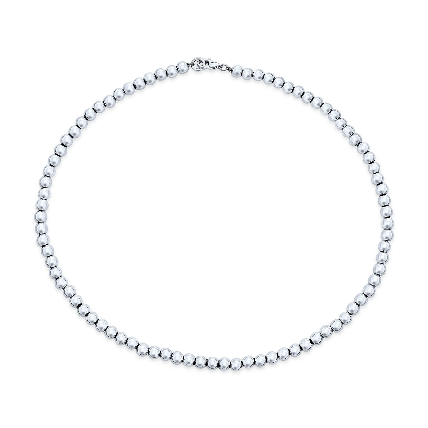 Traditional Sterling Silver 6MM Bead Strand Necklace for Teens Shiny Polished