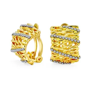 Traditional Twisted Cable Clip-On Earrings with Crystal Accent 14K Gold Plated