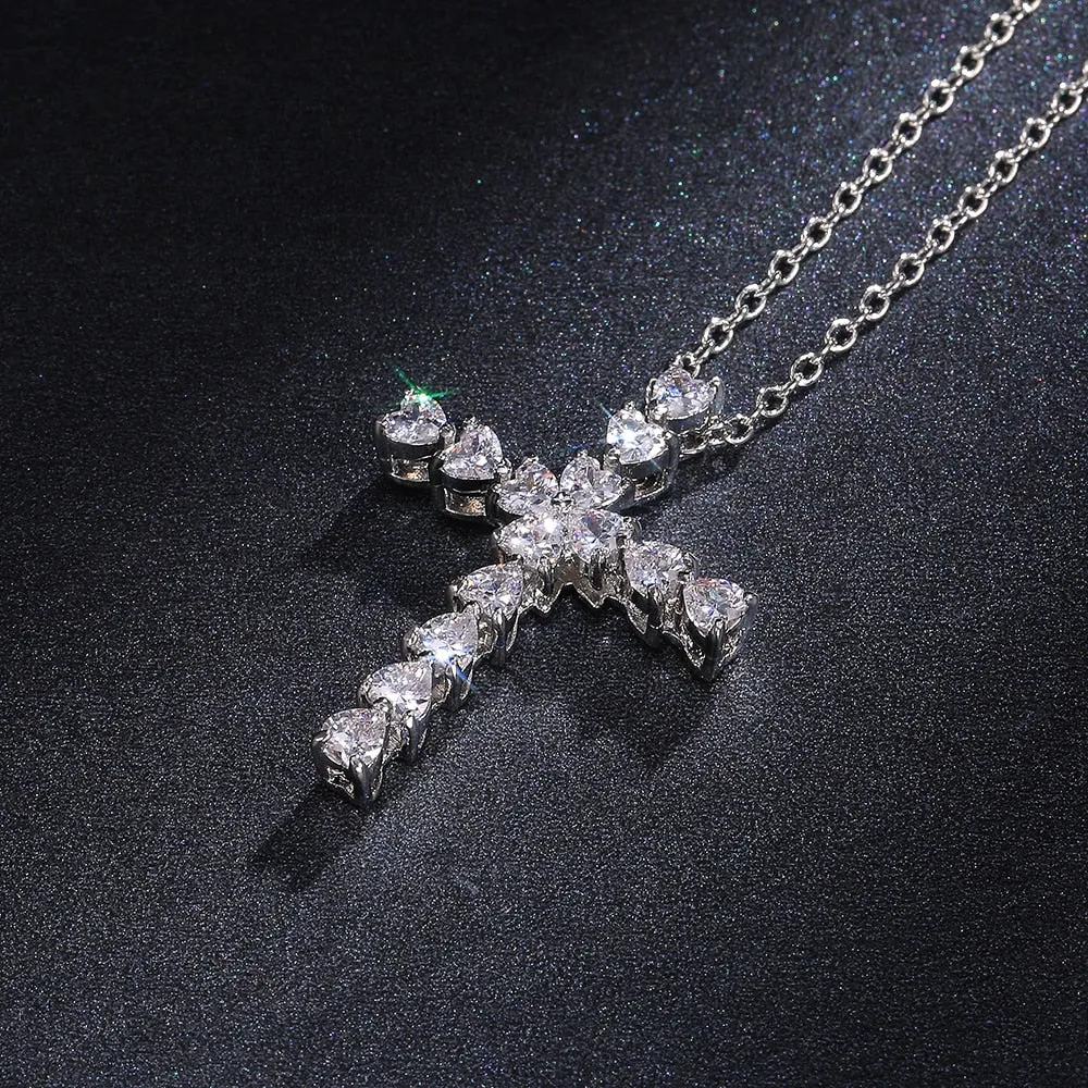 Trendy Jewelry Delicate Heart Crystal Cross Pendant Necklaces for Women