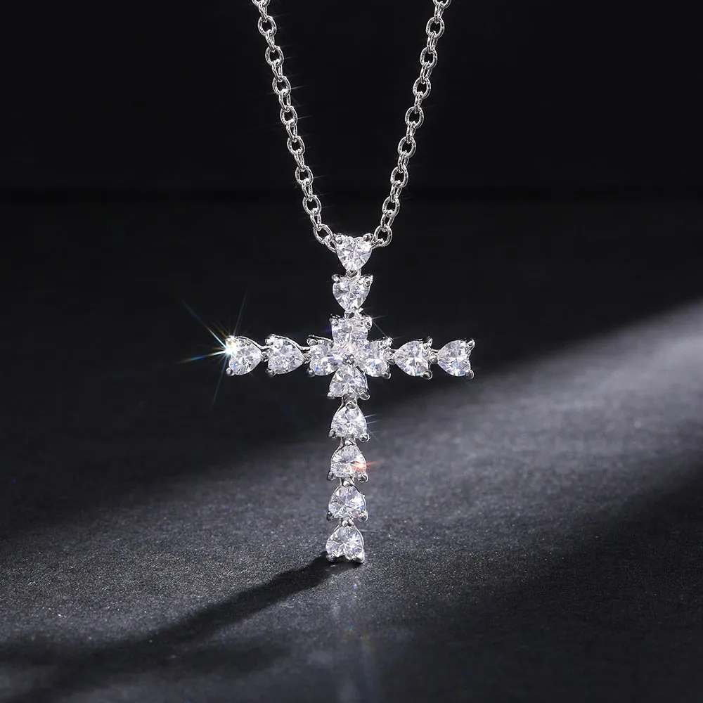 Trendy Jewelry Delicate Heart Crystal Cross Pendant Necklaces for Women