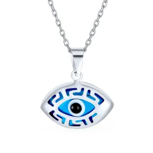 Turkish Evil Eye Filigree Charm Pendant Necklace in Sterling Silver for Protection