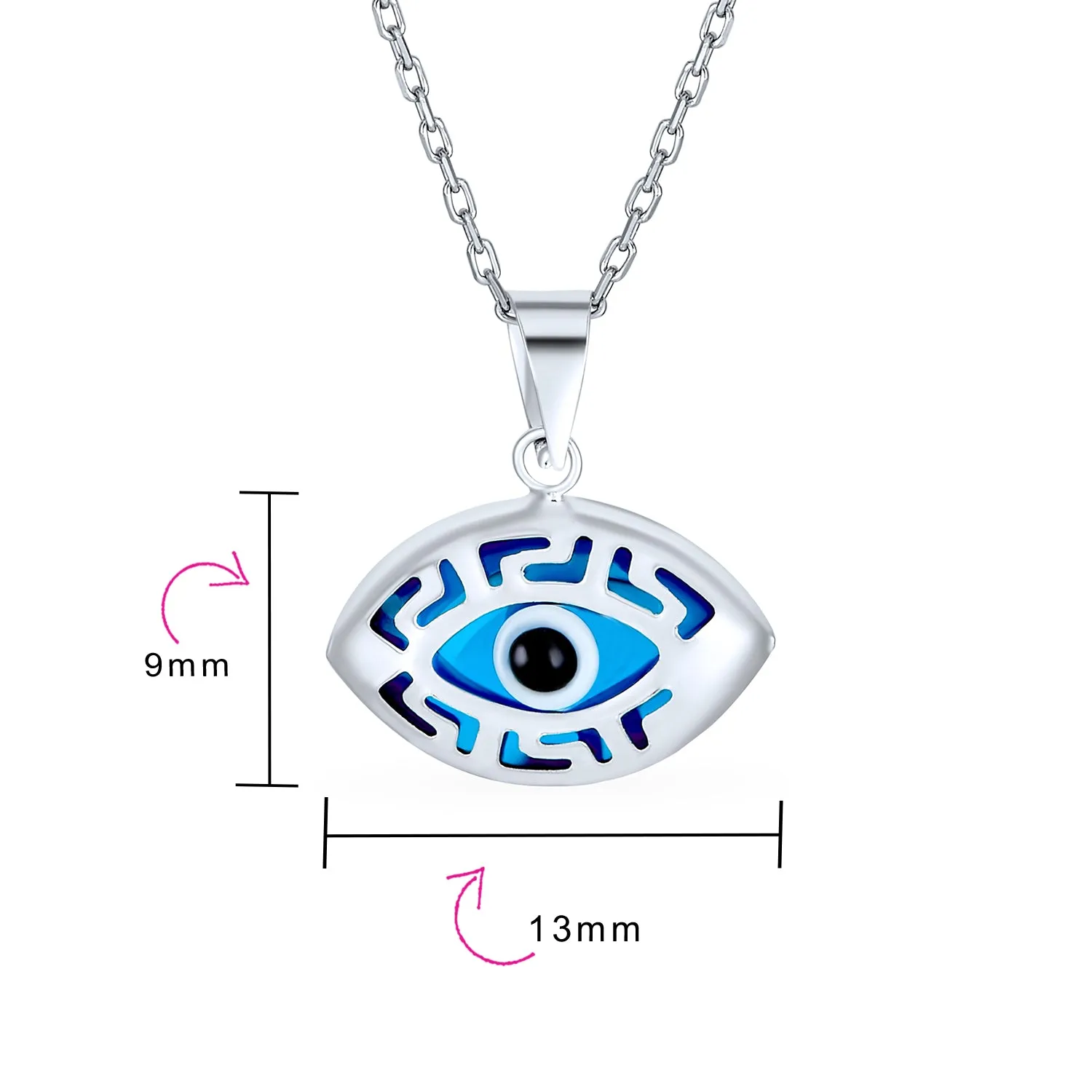 Turkish Evil Eye Filigree Charm Pendant Necklace in Sterling Silver for Protection