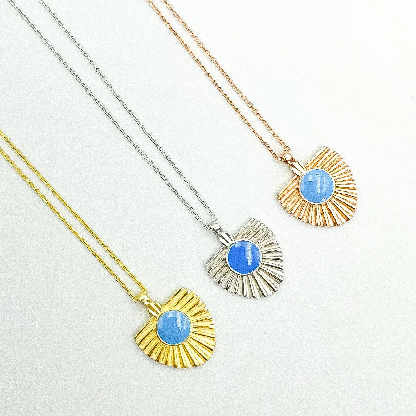 Turquoise Rose Gold Sun Pendant - Sterling Silver