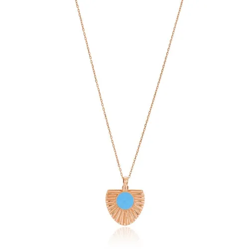 Turquoise Rose Gold Sun Pendant - Sterling Silver