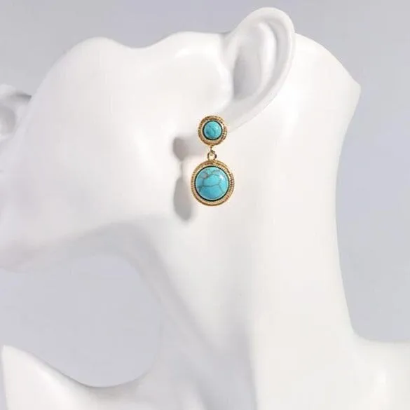 Turquoise Tigereye Water Drop Shaped Vintage Style Earrings