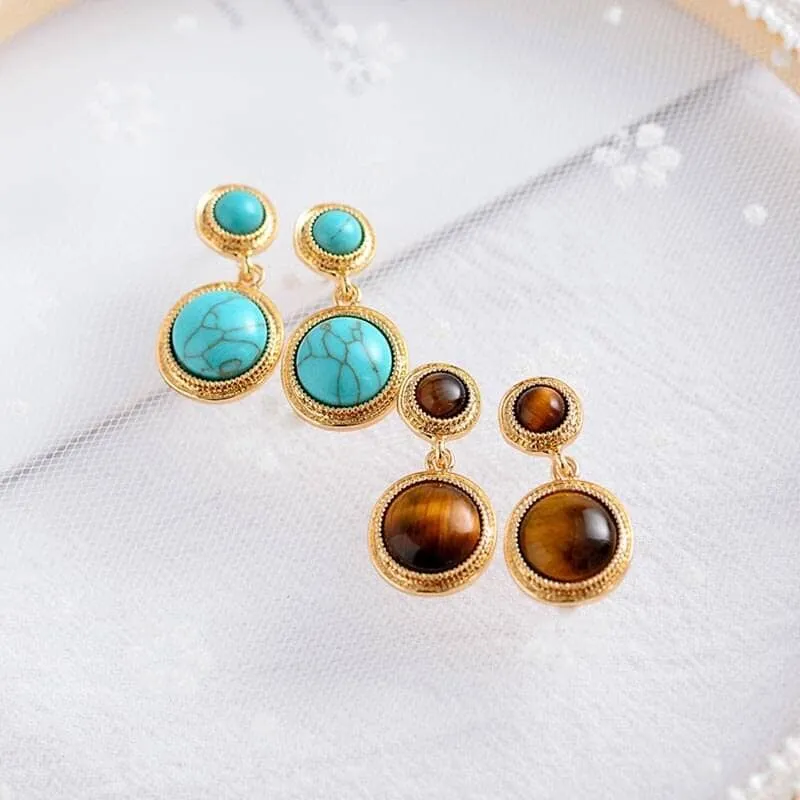 Turquoise Tigereye Water Drop Shaped Vintage Style Earrings