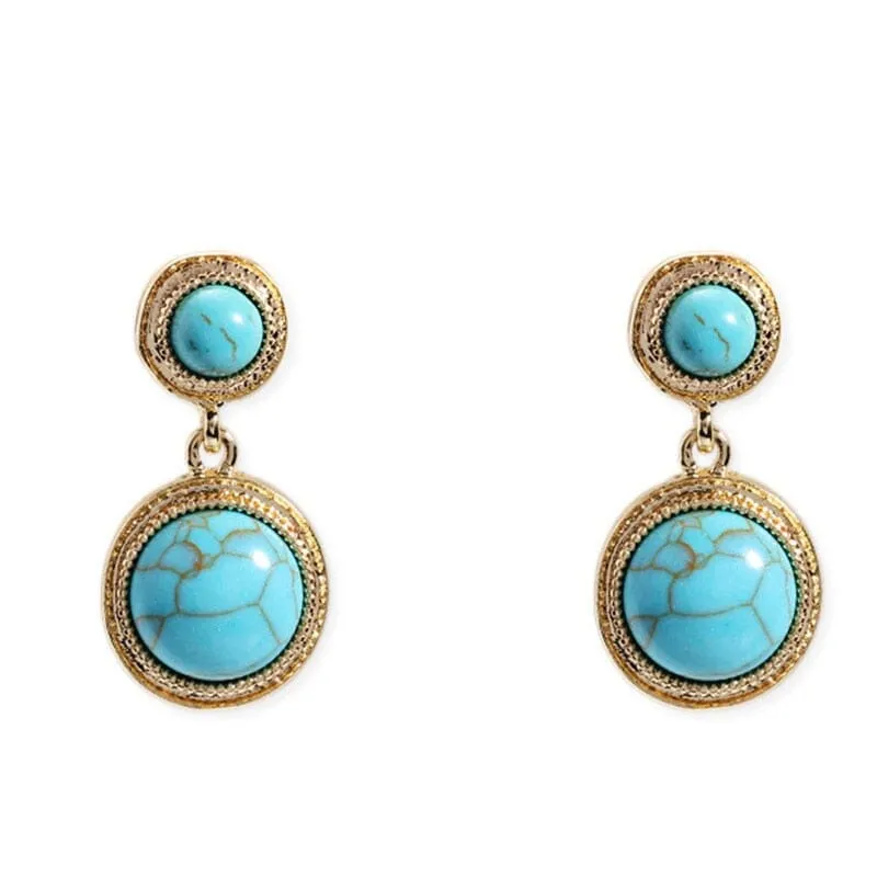 Turquoise Tigereye Water Drop Shaped Vintage Style Earrings