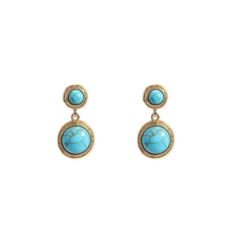 Turquoise Tigereye Water Drop Shaped Vintage Style Earrings