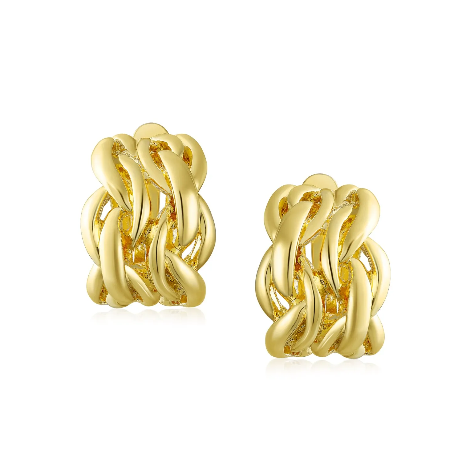 Twisted Cable Chain Clip-On Earrings for Non-Pierced Ears Rose GoldSilver Plated