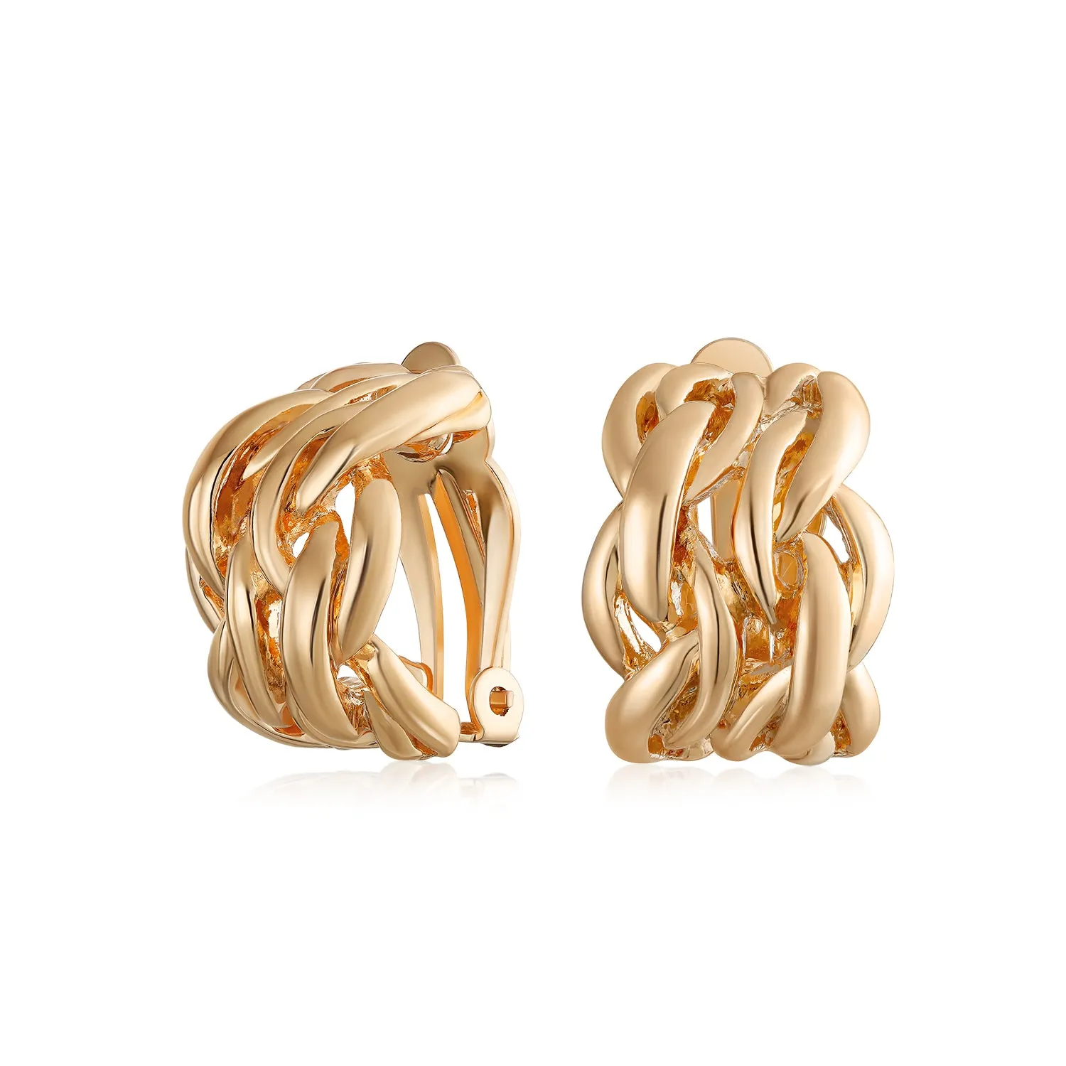 Twisted Cable Chain Clip-On Earrings for Non-Pierced Ears Rose GoldSilver Plated