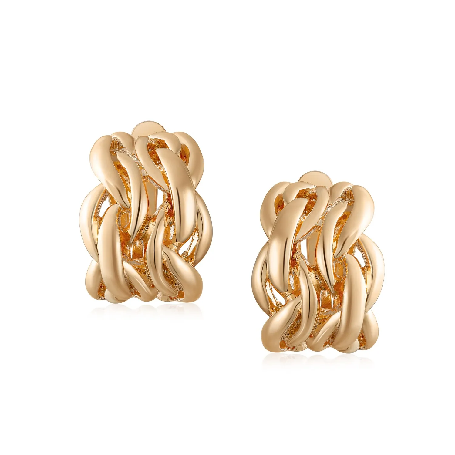 Twisted Cable Chain Clip-On Earrings for Non-Pierced Ears Rose GoldSilver Plated