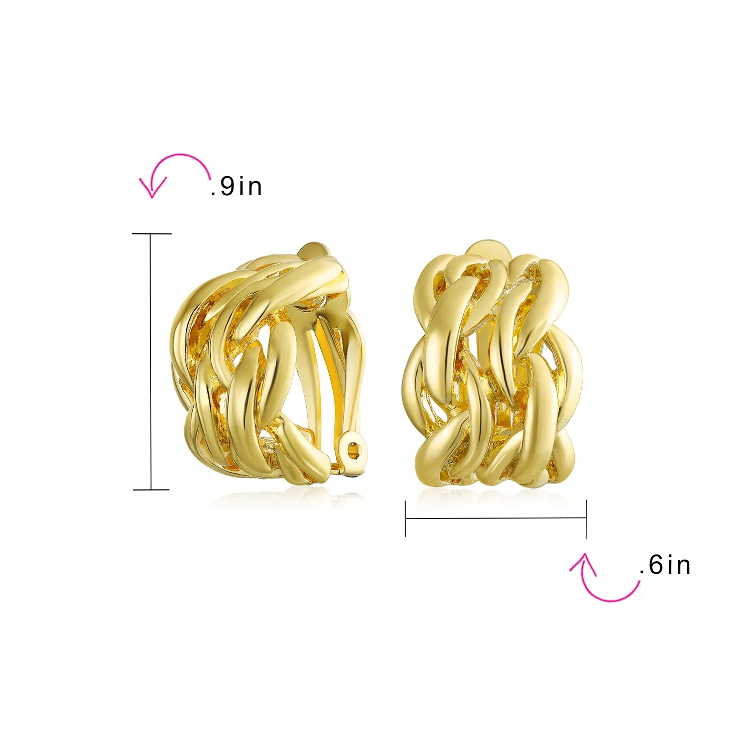 Twisted Cable Chain Clip-On Earrings for Non-Pierced Ears Rose GoldSilver Plated