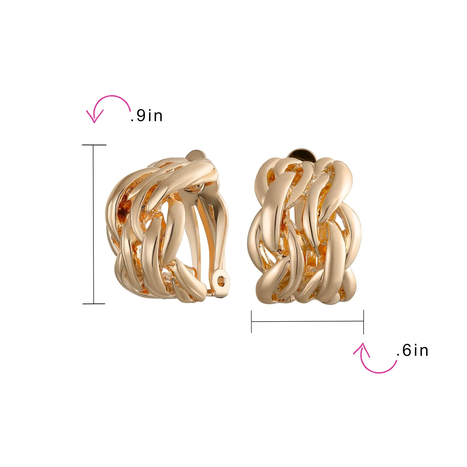 Twisted Cable Chain Clip-On Earrings for Non-Pierced Ears Rose GoldSilver Plated