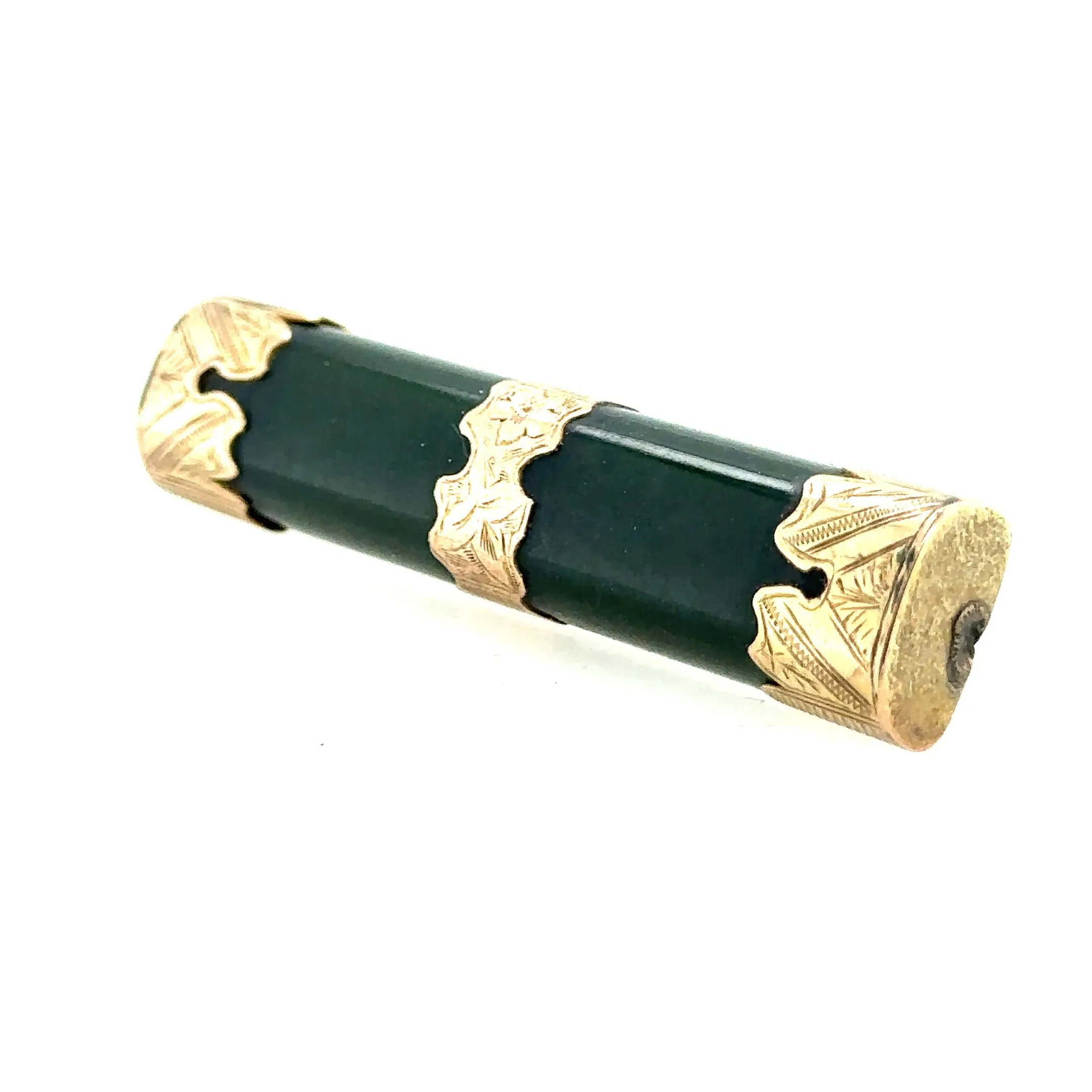 Unique 9ct Yellow Gold & Dark Olive Green Nephrite Brooch