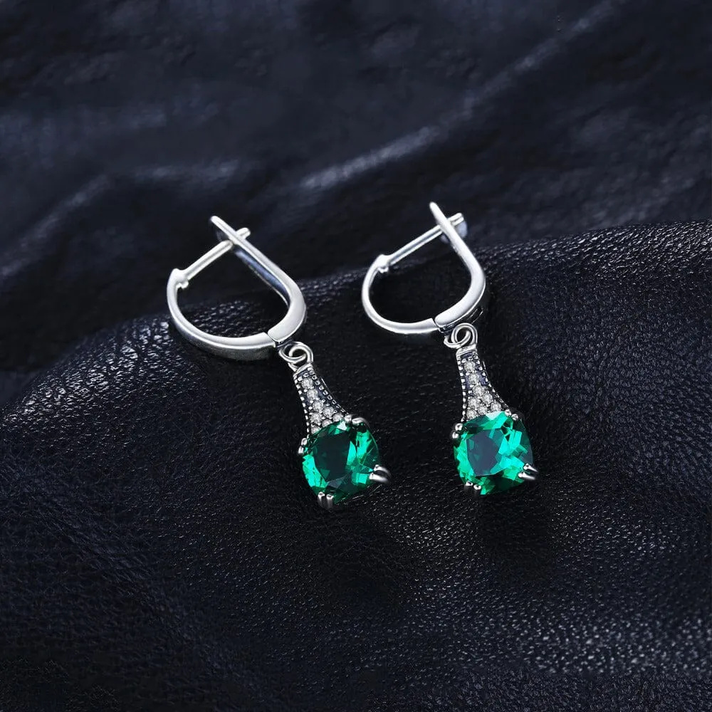 Unique Cushion Emerald Hoop Earrings - 925 Sterling Silver