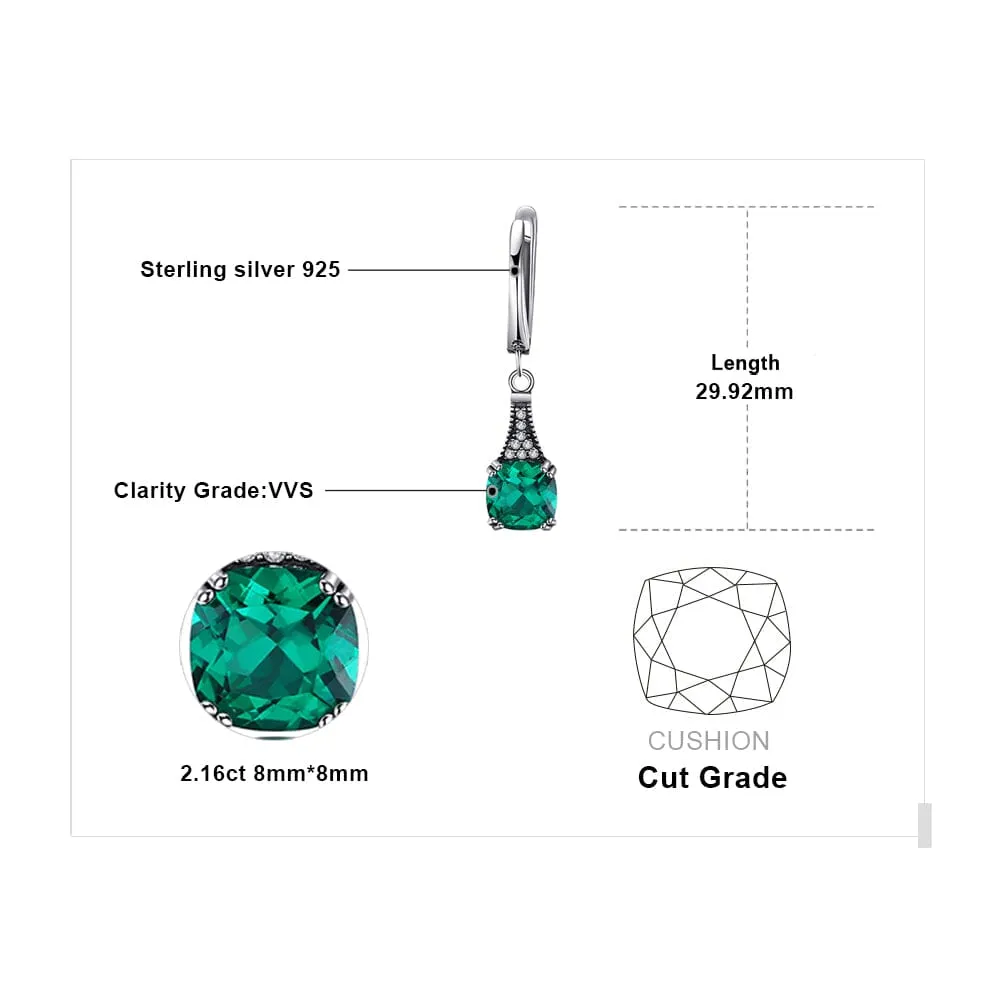 Unique Cushion Emerald Hoop Earrings - 925 Sterling Silver