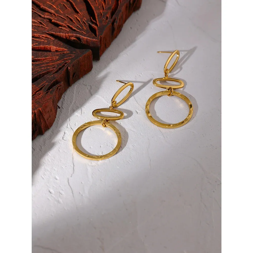 VAIGE Elegant Gold-Plated Oval Dangle Earrings in Stainless Steel