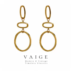 VAIGE Elegant Gold-Plated Oval Dangle Earrings in Stainless Steel