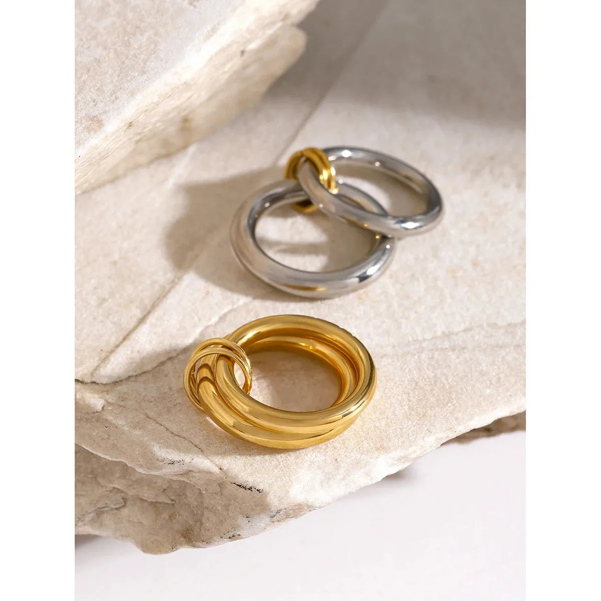 VAIGE Minimalist 18K Gold Glossy Stainless Steel Thin Exquisite Ring Set - PVD Waterproof Stylish Trendy Korean Jewelry