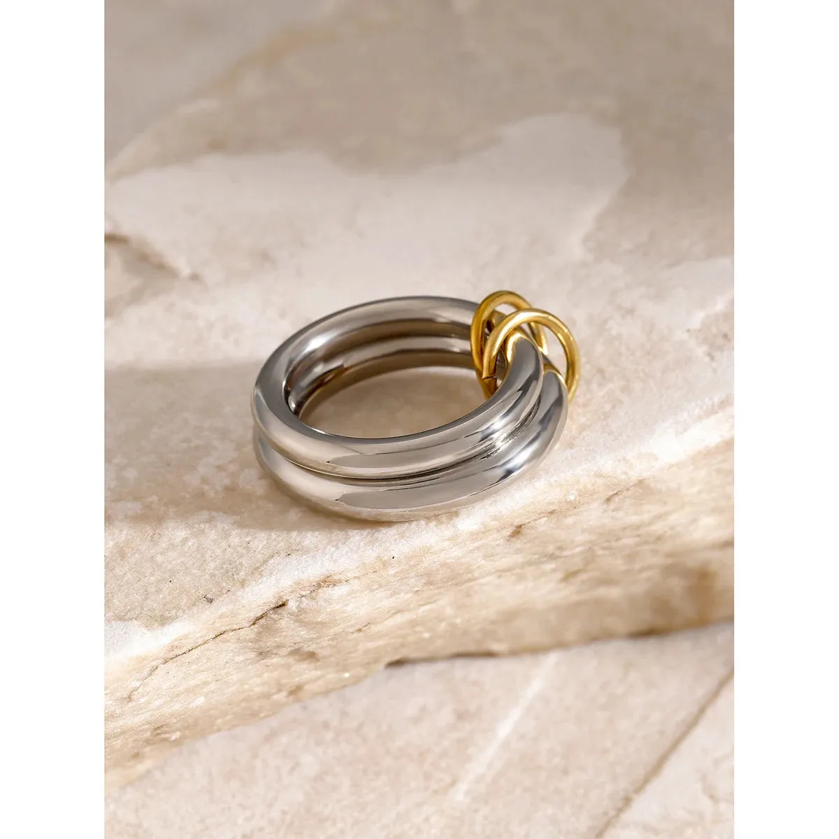 VAIGE Minimalist 18K Gold Glossy Stainless Steel Thin Exquisite Ring Set - PVD Waterproof Stylish Trendy Korean Jewelry