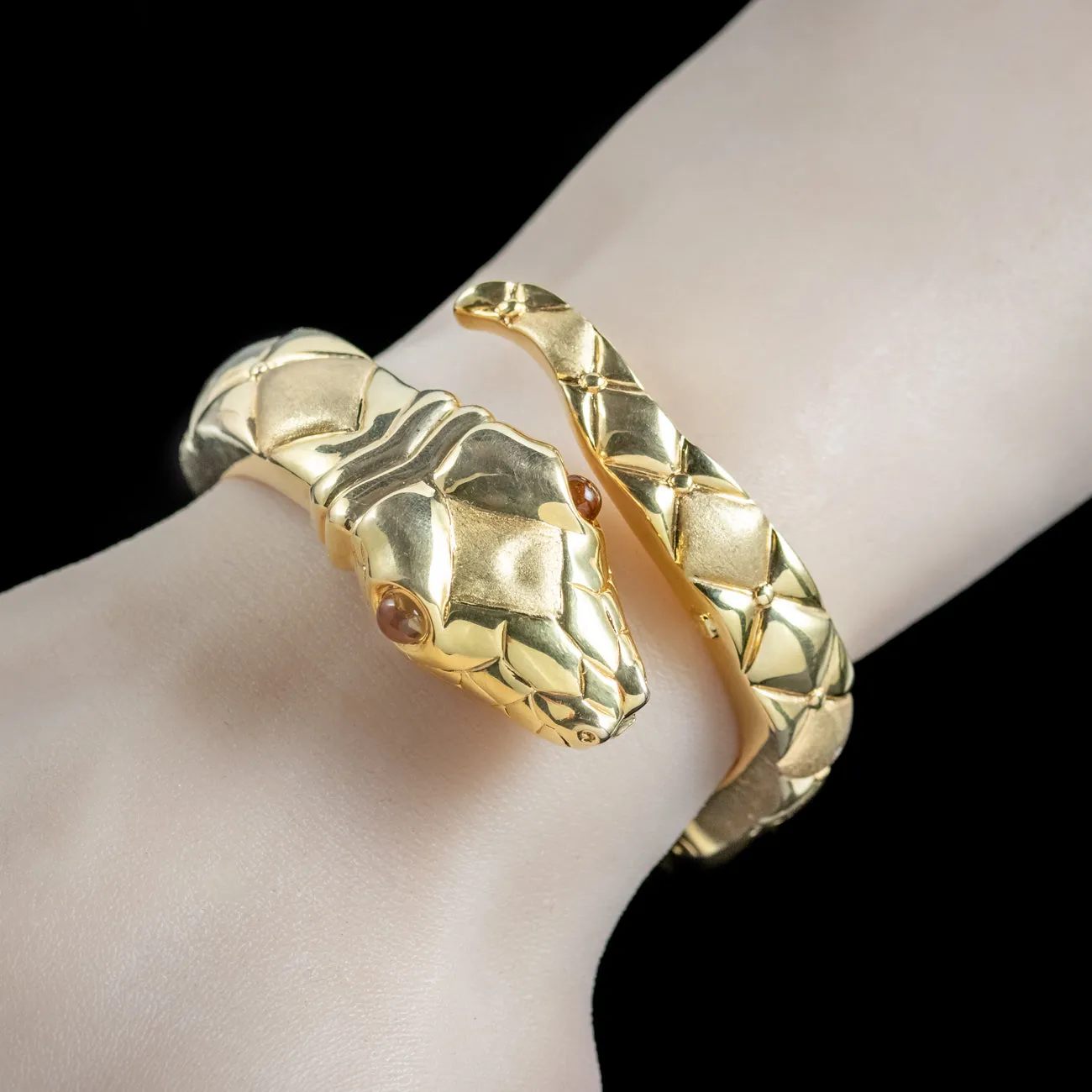 Vintage 18ct Gold Snake Bangle Citrine Eyes