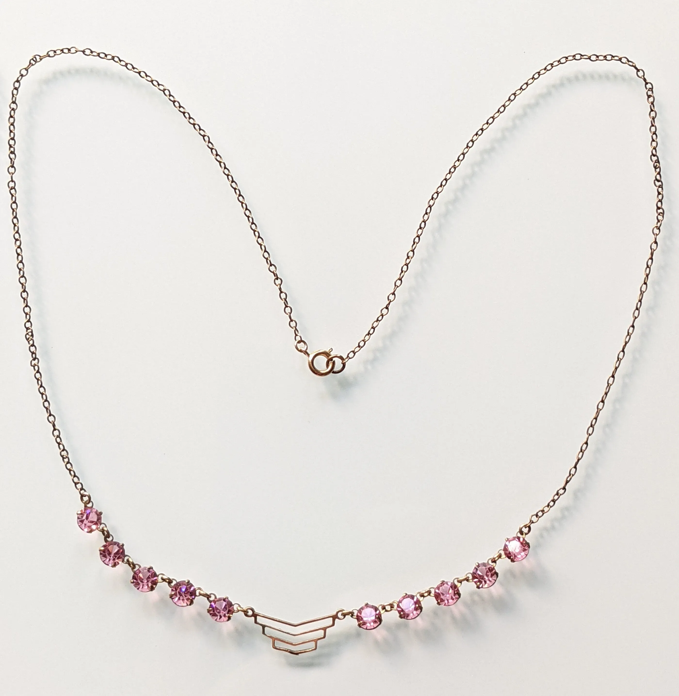 Vintage Art Deco crystal rhinestone delicate semi - riviere necklace, 2 different colours available, iris glass and pink