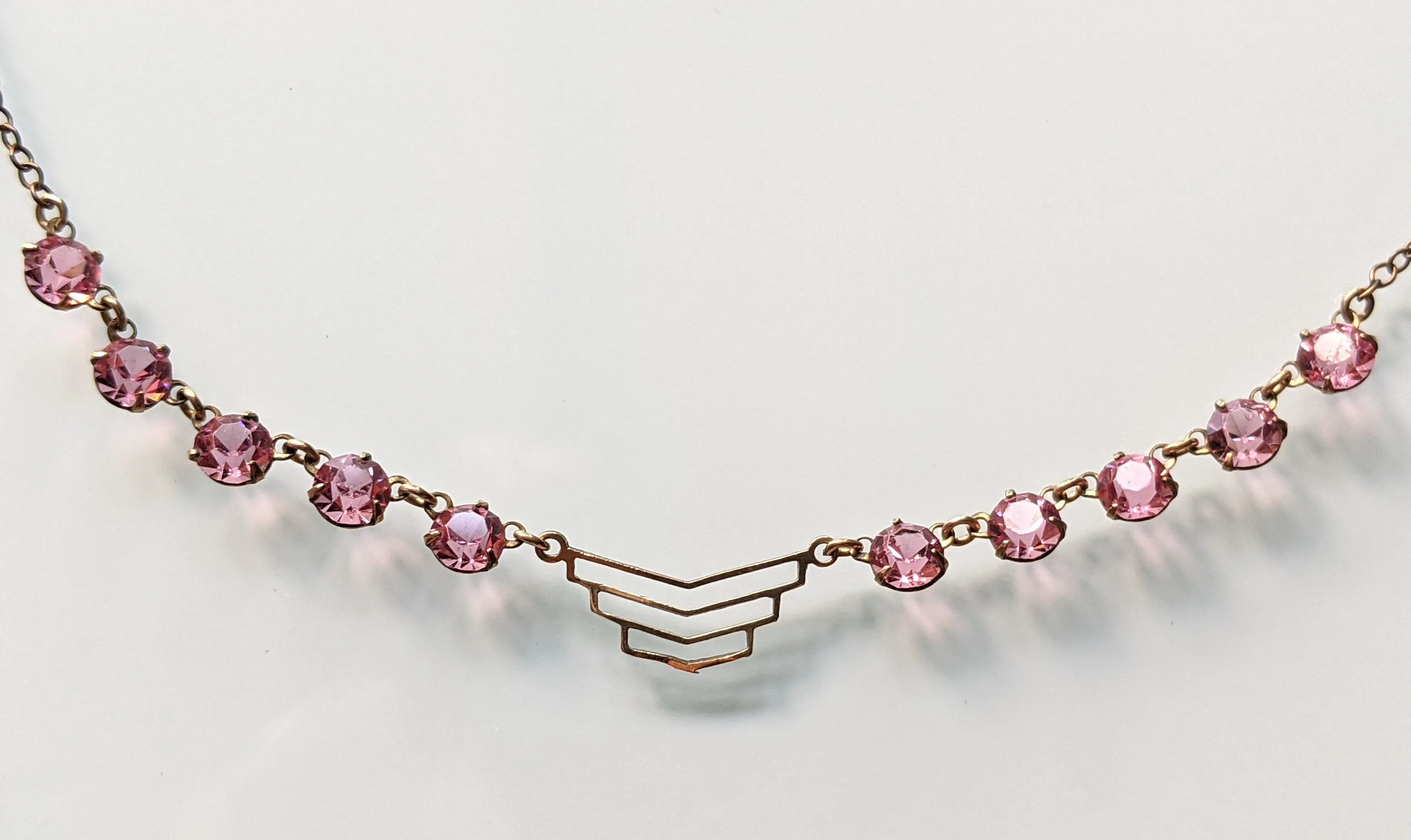 Vintage Art Deco crystal rhinestone delicate semi - riviere necklace, 2 different colours available, iris glass and pink