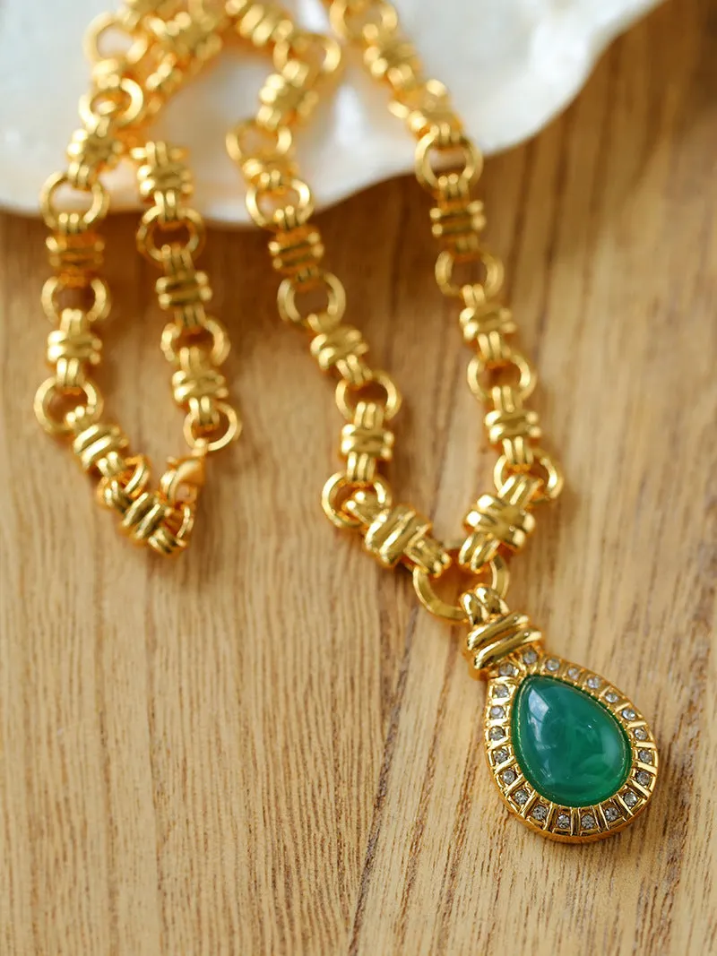 Vintage Green Crystal Chain Necklace