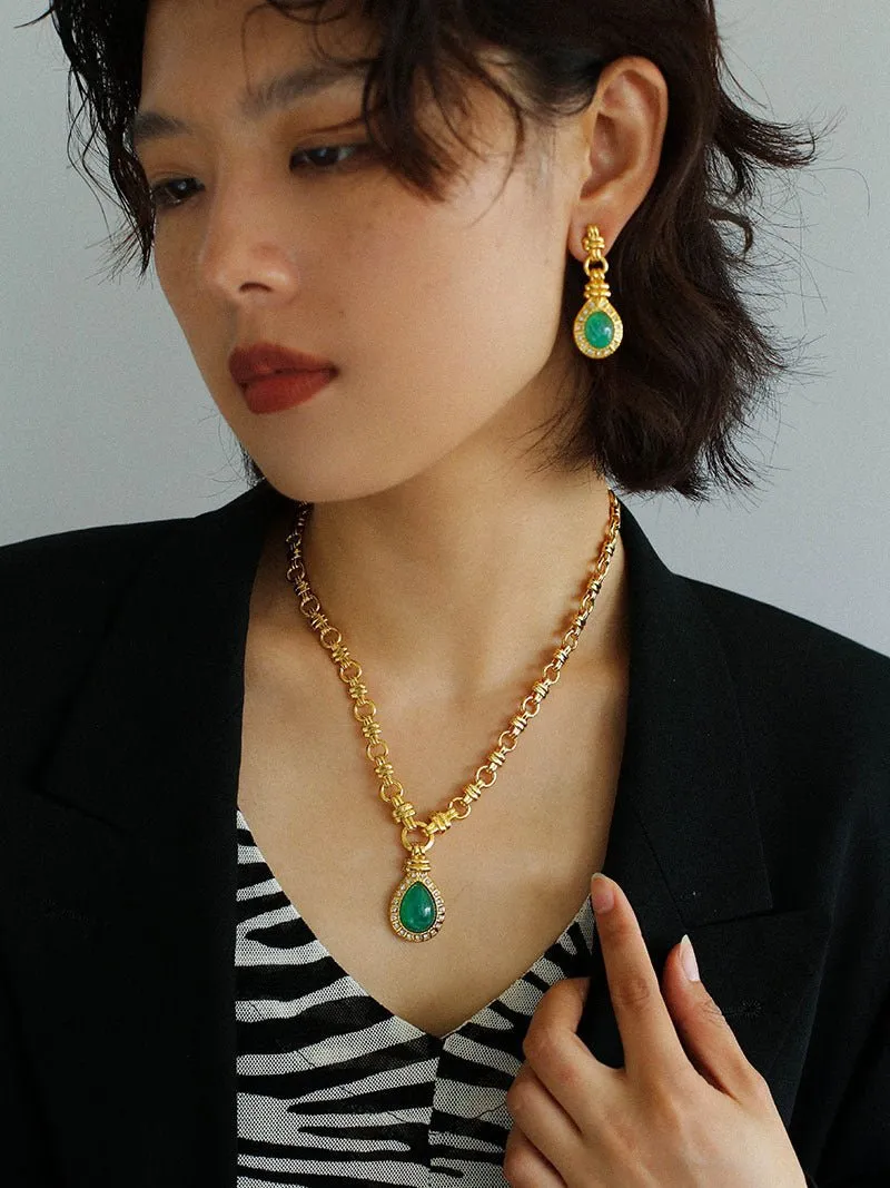 Vintage Green Crystal Chain Necklace