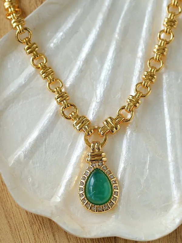 Vintage Green Crystal Chain Necklace