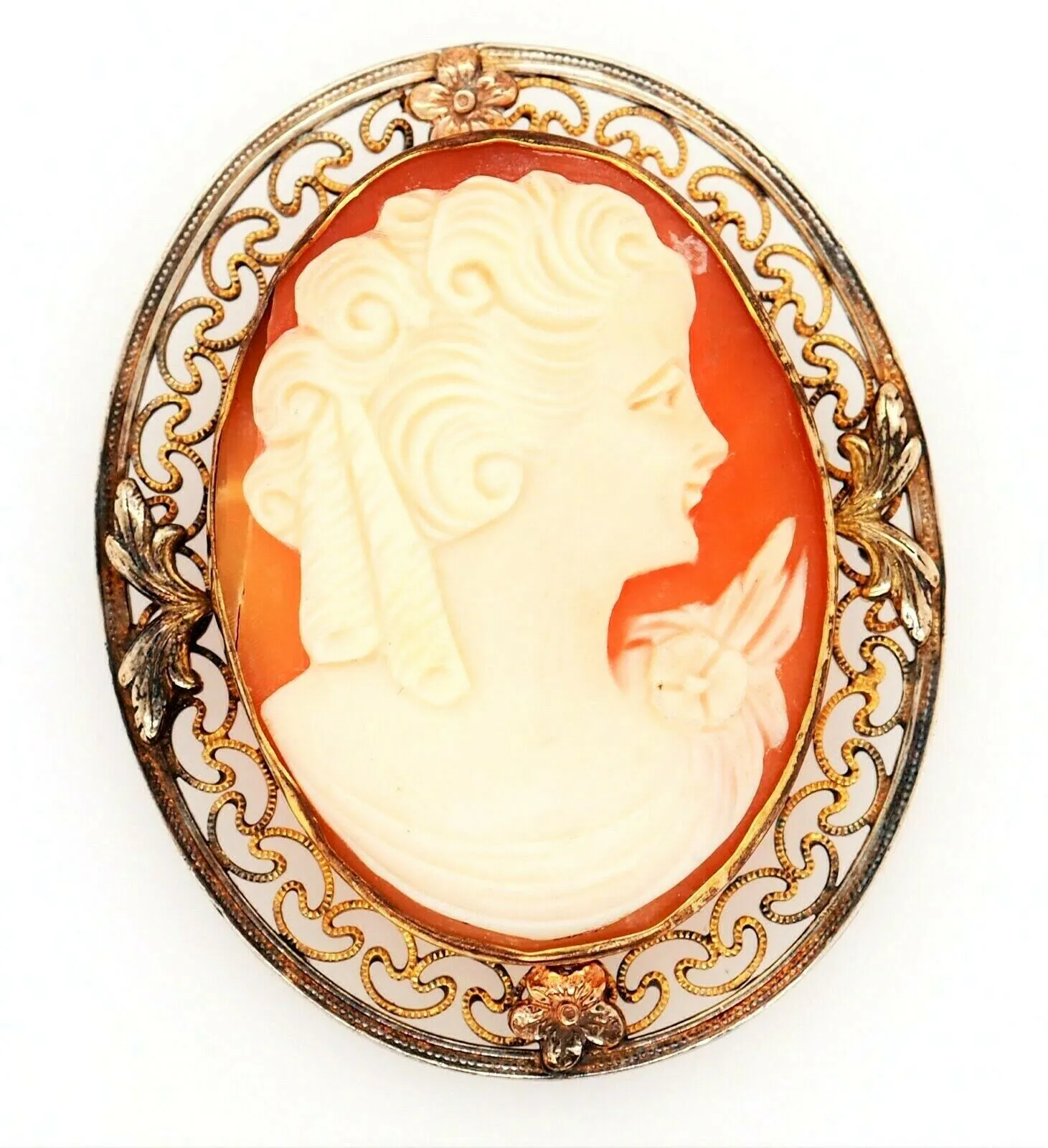 Vintage Shell Cameo Gold Filled Brooch