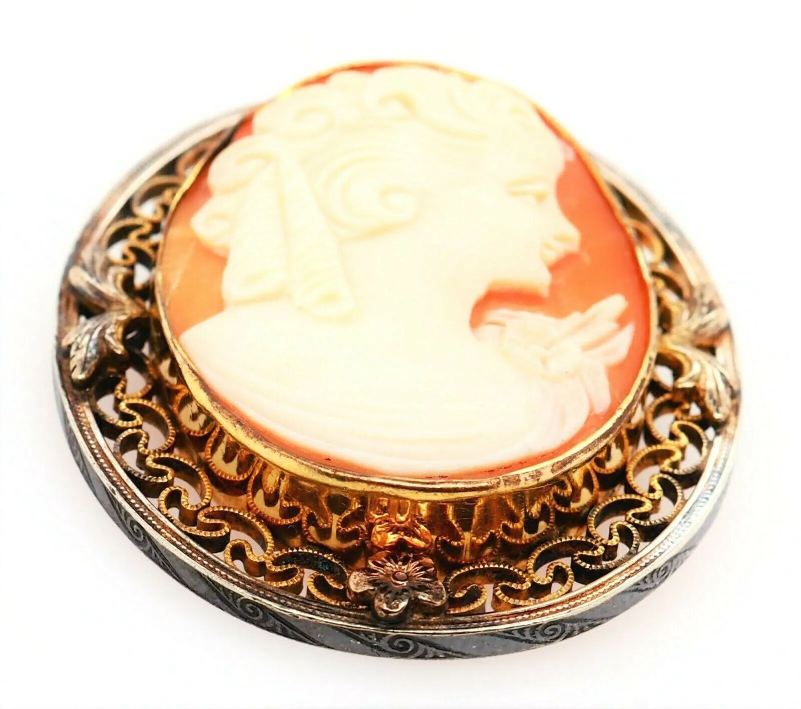 Vintage Shell Cameo Gold Filled Brooch