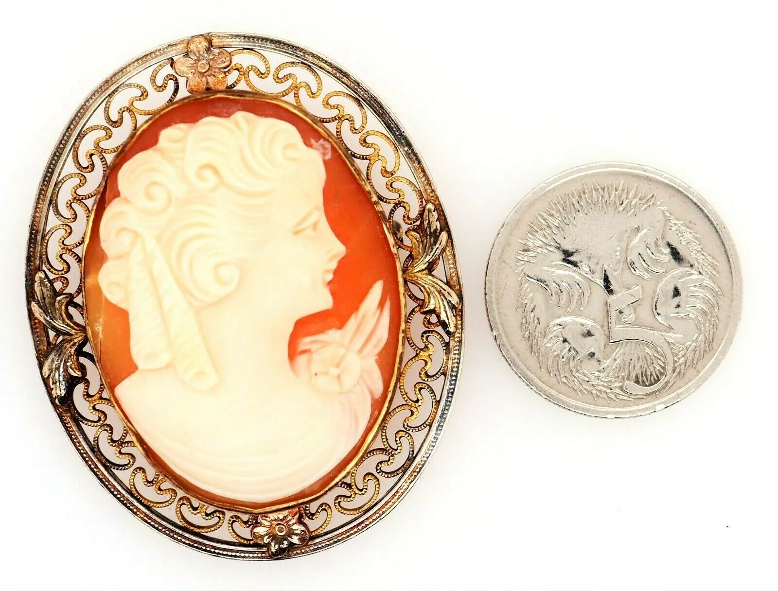 Vintage Shell Cameo Gold Filled Brooch