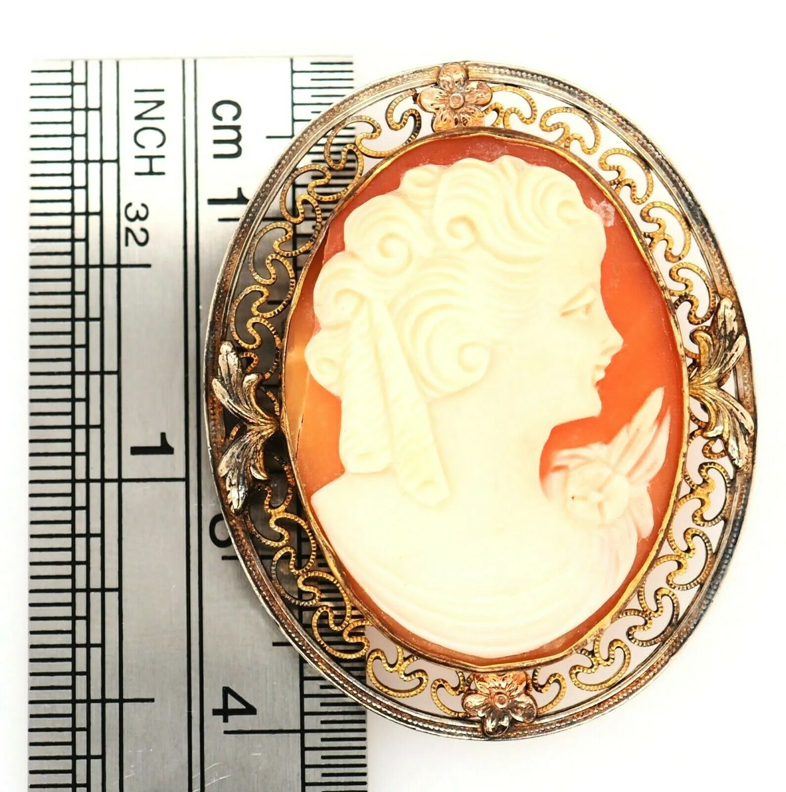 Vintage Shell Cameo Gold Filled Brooch