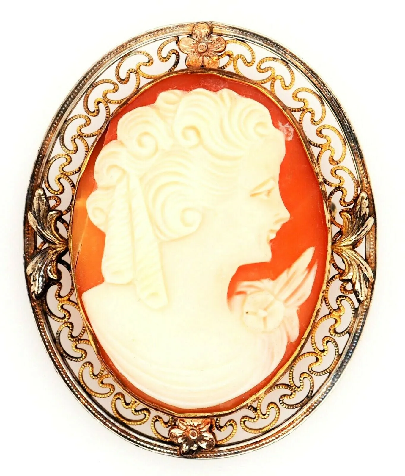 Vintage Shell Cameo Gold Filled Brooch