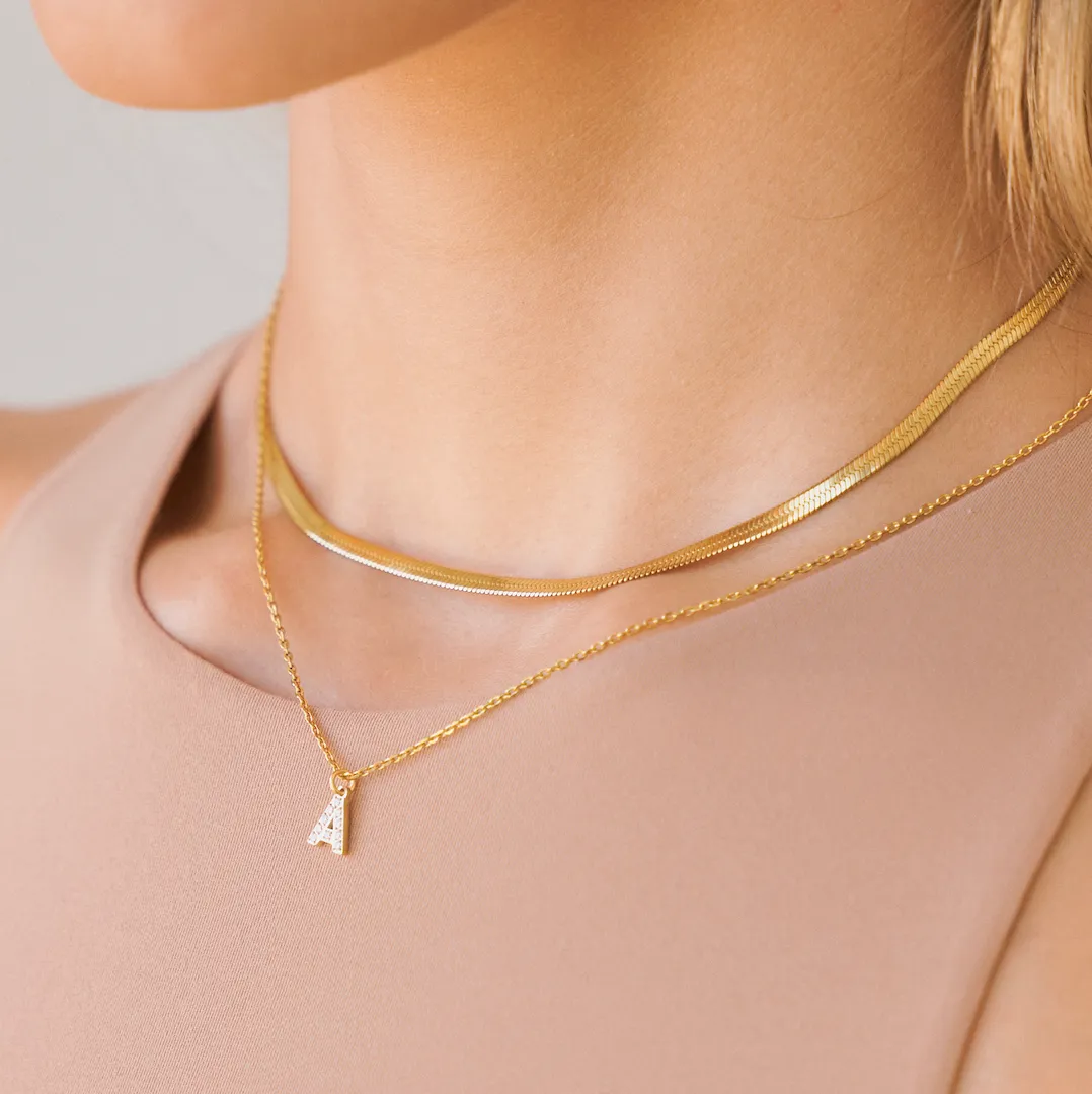 Waterproof Crystal Initial Necklaces- Gold