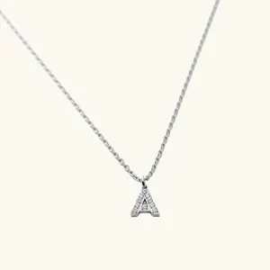 Waterproof Crystal Initial Necklaces- Silver