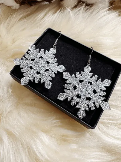 White christmas snowflakes earrings | light acetate laser cut | acrylic snowflake shaped earrings | christmas gift