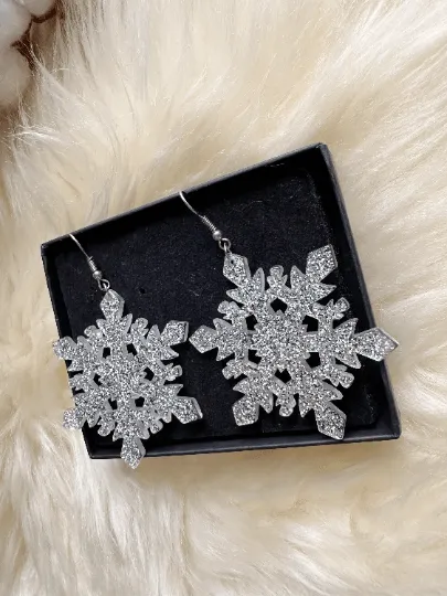 White christmas snowflakes earrings | light acetate laser cut | acrylic snowflake shaped earrings | christmas gift