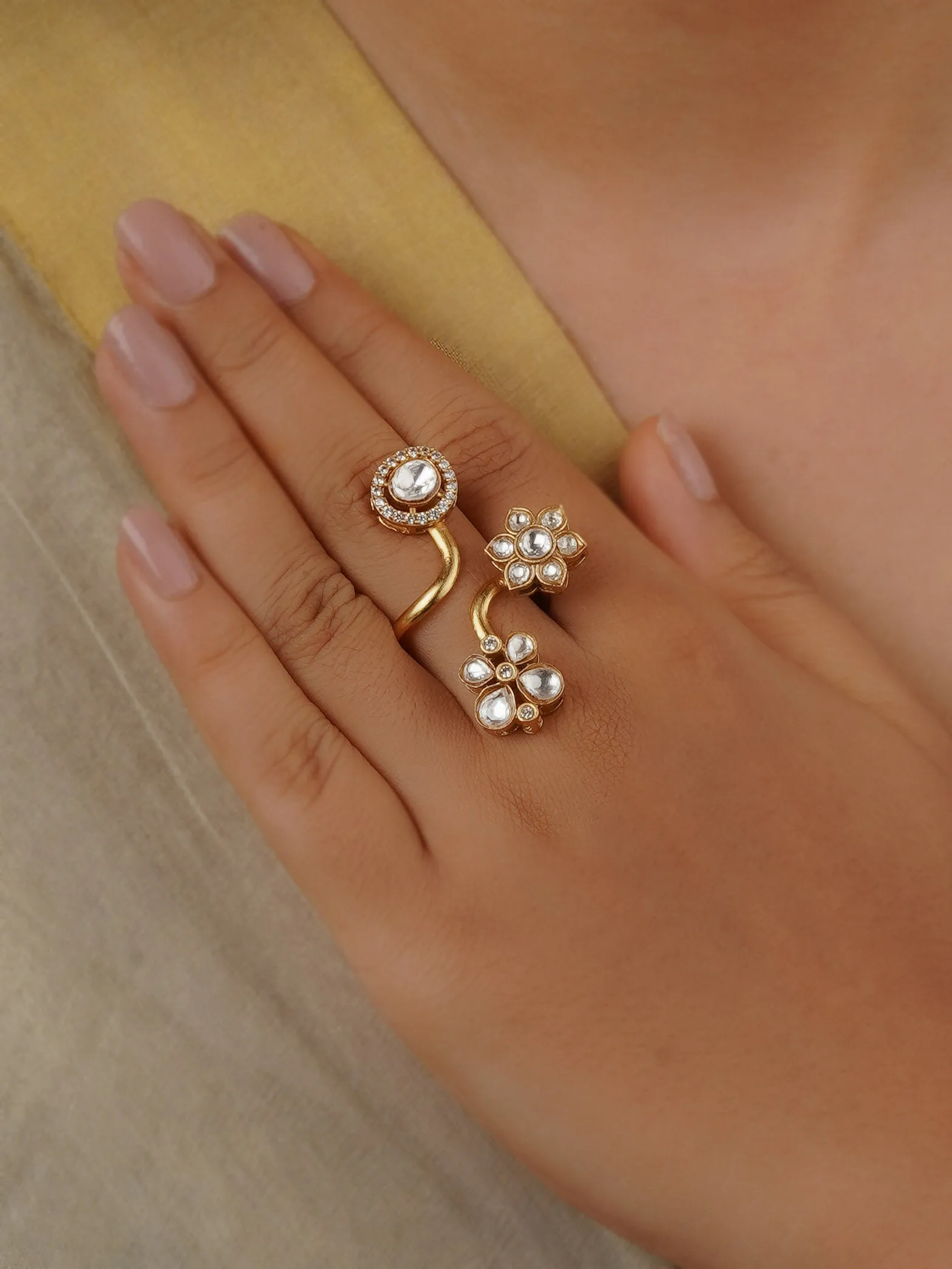 White Color Gold Plated Faux Polki Ring - PK-R20